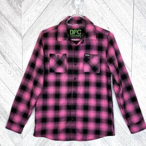 Dixxon Flannel Co Breast Cancer Survivor Shirt YOUTH Large Plaid Snap Front Pink